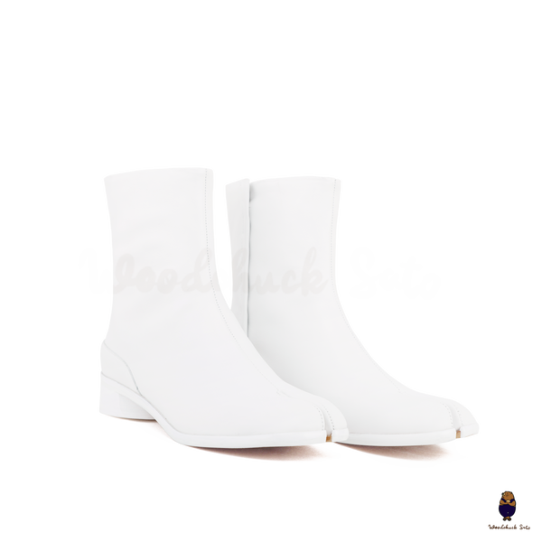 WoodchuckSato White Cow Leather Tabi Ankle Boots with 3 cm Heel