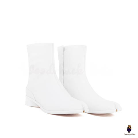 WoodchuckSato White Cow Leather Tabi Ankle Boots with 3 cm Heel