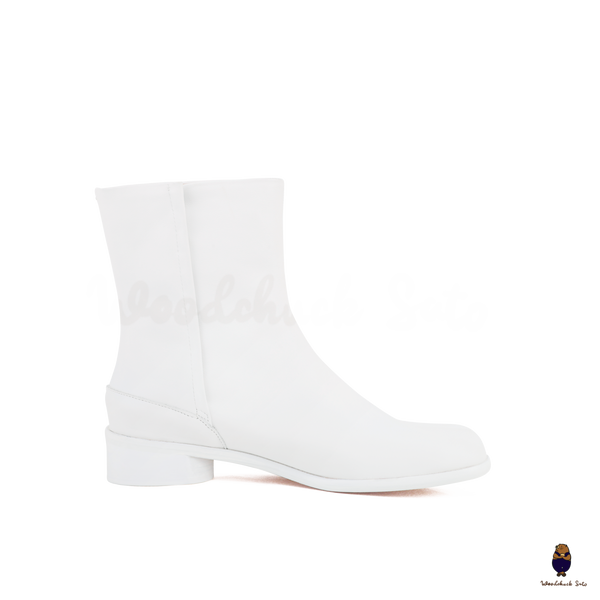 WoodchuckSato White Cow Leather Tabi Ankle Boots with 3 cm Heel