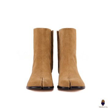 WoodChuckSato Women's Men's Light Brown Tabi Split-Toe Anti-Suede Leather Boots with 3cm Heel Height Sizes EU 35-48