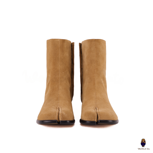 WoodChuckSato Botas de cuero antigamuza Tabi marrón claro para hombre y mujer con tacón de 3 cm de altura Tallas EU 35-48