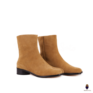 WoodChuckSato Botas de cuero antigamuza Tabi marrón claro para hombre y mujer con tacón de 3 cm de altura Tallas EU 35-48