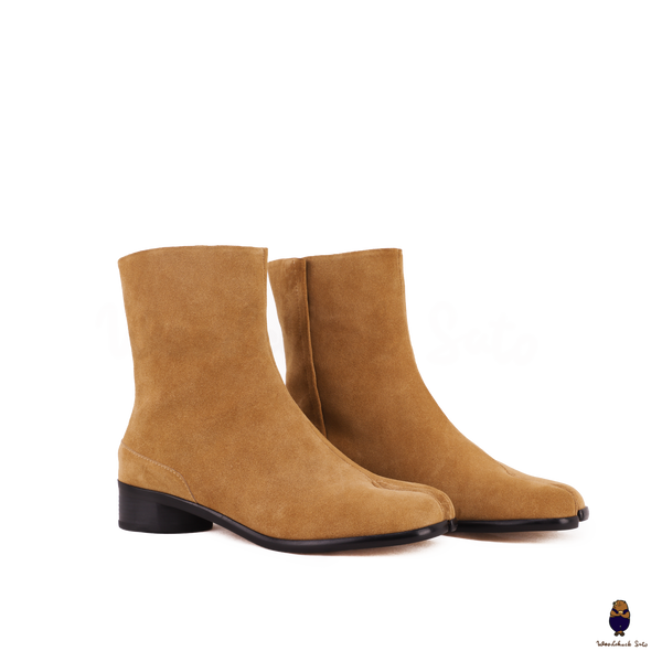 WoodChuckSato Botas de cuero antigamuza Tabi marrón claro para hombre y mujer con tacón de 3 cm de altura Tallas EU 35-48