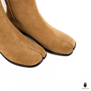 WoodChuckSato Women's Men's Light Brown Tabi Split-Toe Anti-Suede Leather Boots with 3cm Heel Height Sizes EU 35-48