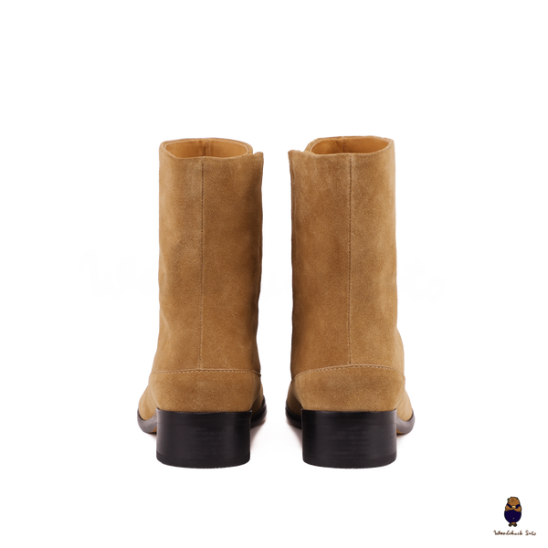 WoodChuckSato Botas de cuero antigamuza Tabi marrón claro para hombre y mujer con tacón de 3 cm de altura Tallas EU 35-48
