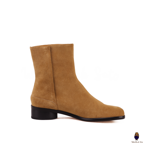 WoodChuckSato Botas de cuero antigamuza Tabi marrón claro para hombre y mujer con tacón de 3 cm de altura Tallas EU 35-48