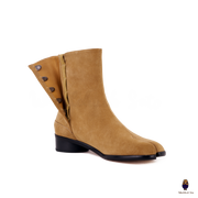 WoodChuckSato Women's Men's Light Brown Tabi Split-Toe Anti-Suede Leather Boots with 3cm Heel Height Sizes EU 35-48