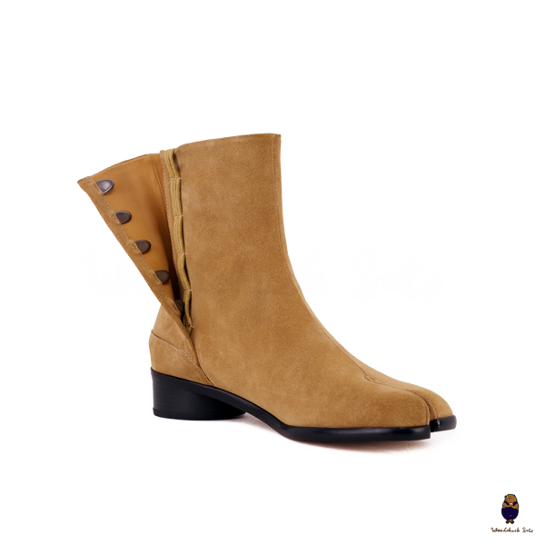 WoodChuckSato Botas de cuero antigamuza Tabi marrón claro para hombre y mujer con tacón de 3 cm de altura Tallas EU 35-48