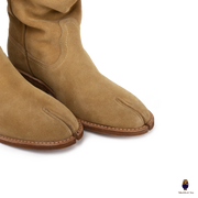 WoodChuckSato レディース メンズ 足袋 スプリットトゥ ベージュ ウエスタン ウシ アンチスエード レザー ブーツ サイズ EU 35-45