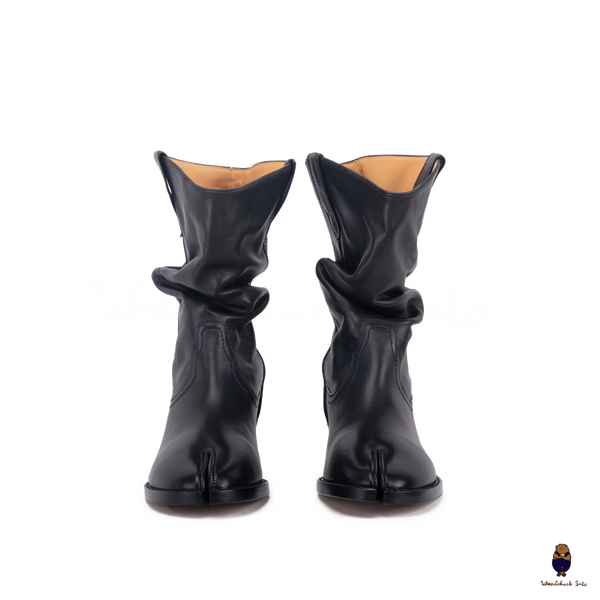 WoodChuckSato Women's Men's Black Tabi Split-Toe Black Western Cow Leather Boots Sizes EU 35-45