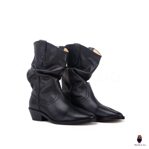 WoodChuckSato Women's Men's Black Tabi Split-Toe Black Western Cow Leather Boots Sizes EU 35-45