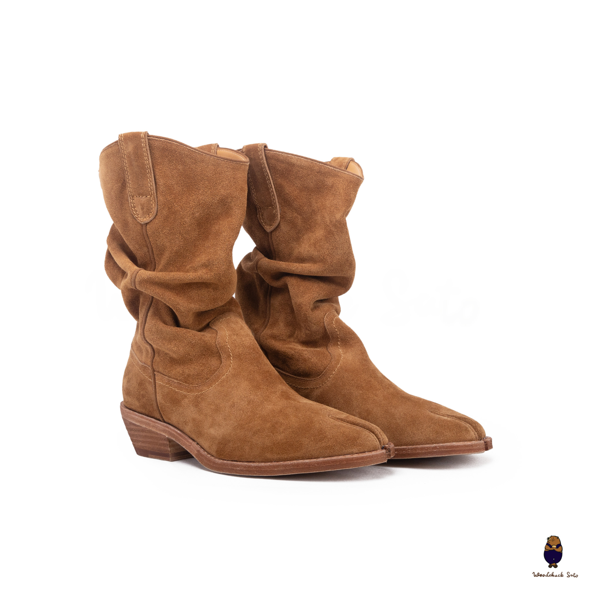 WoodChuckSato Women's Men's Bovine Tabi Split-Toe Brown Western Anti-Suede Leather Boots Sizes EU 35-45