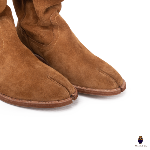 WoodChuckSato Women's Men's Bovine Tabi Split-Toe Brown Western Anti-Suede Leather Boots Sizes EU 35-45