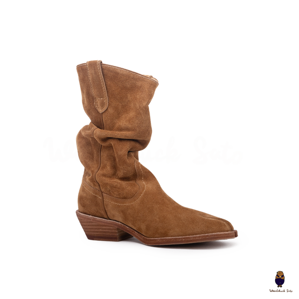 WoodChuckSato Women's Men's Bovine Tabi Split-Toe Brown Western Anti-Suede Leather Boots Sizes EU 35-45