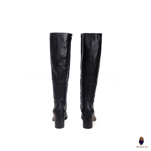Botas hasta la rodilla de piel negra para hombre y mujer talla 35-45