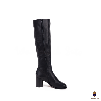 Men's women's black leather knee boots size 35-45