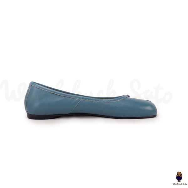 Unisex-Tabi-Sandalen aus blauem Leder mit geteilter Zehenpartie, Größe 35–45