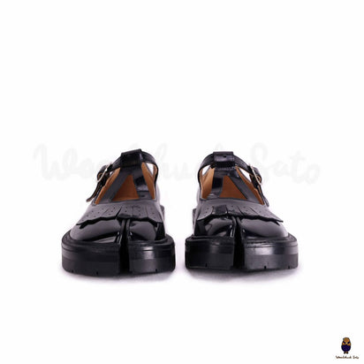 WoodChuckSato Women's Men's Black Tabi Split-Toe Cow Leather