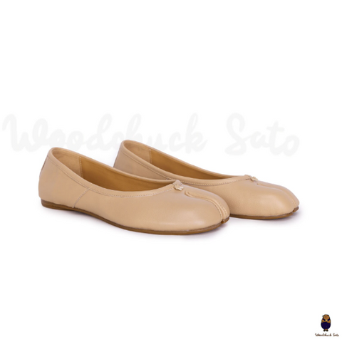 Unisex beige leather tabi split-toe sandals size 35-45