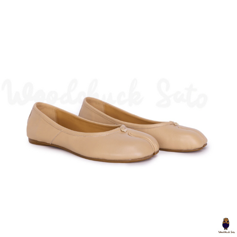 Sandales unisexes tabi à bout fendu en cuir beige taille 35-45