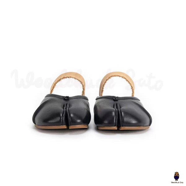 WoodChuckSato Women's Men's Black Tabi Split-Toe "Distressed" Leather Ballet Mule Shoes with Elastic Band Sizes EU 35-45