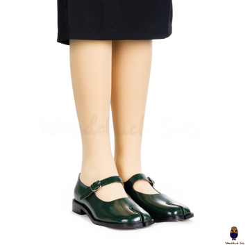 WoodChuckSato Zapatos planos Mary Jane de charol con punta dividida Tabi verde para hombre y mujer con correas de hebilla ajustables, tallas EU 35-47
