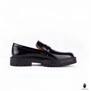 WoodChuckSato Damen Herren Schwarze Tabi Split-Toe-Loafer aus Rindsleder mit klobiger Profilsohle, Größen EU 35–47