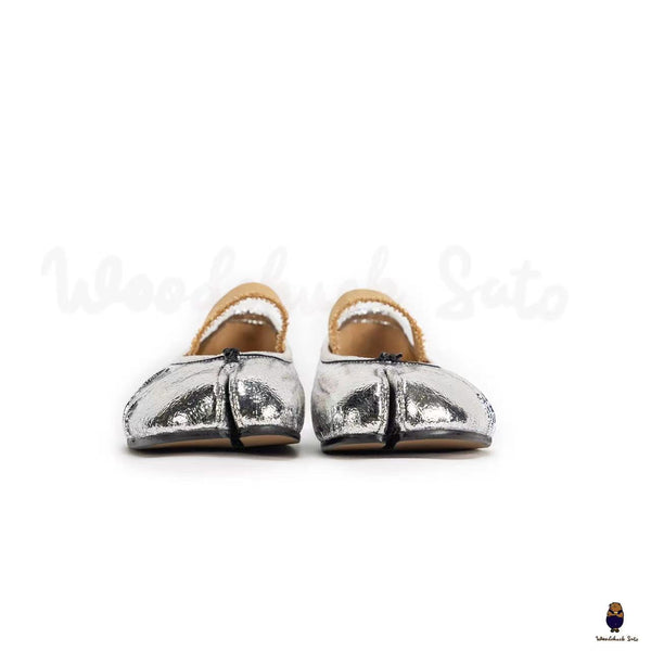 WoodChuckSato Bailarinas de cuero "envejecido" con punta dividida y tabi plateado agrietado para hombre y mujer, tallas EU 35-45