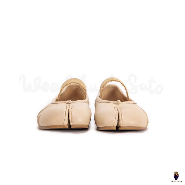 WoodChuckSato Femmes Hommes Beige Tabi Split-Toe "Distressed" Ballerines en cuir avec bande élastique Tailles EU 35-45
