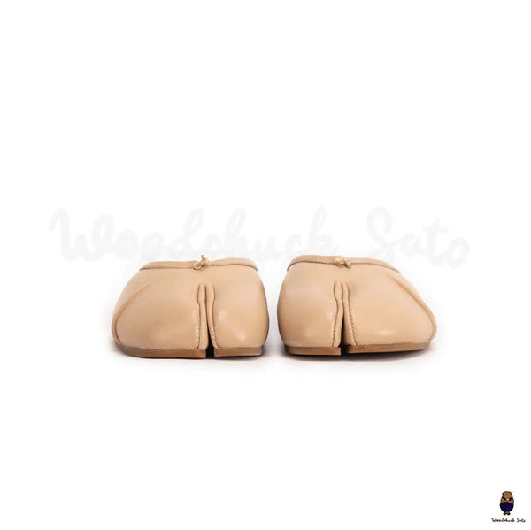 WoodChuckSato Zapatos tipo mula de ballet de cuero "envejecido" con puntera dividida y tabi beige para hombre, tallas EU 35-45