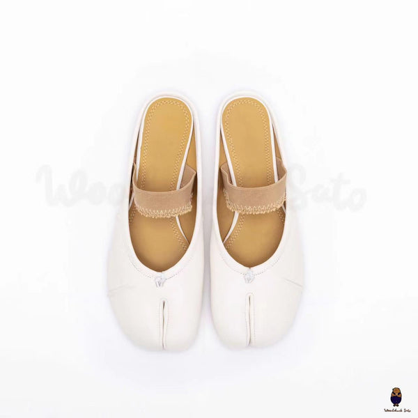 WoodChuckSato Zapatos de ballet tipo mula de cuero "envejecido" con punta dividida y tabi blanco para hombre y mujer con banda elástica Tallas EU 35-45