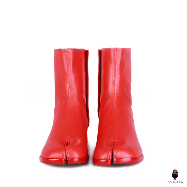 WoodChuckSato Stivali da Uomo in Pelle di Mucca con Punta Divisa Tabi Rosso Brillante da Donna con Altezza Tacco di 3 cm Taglie EU 35-48
