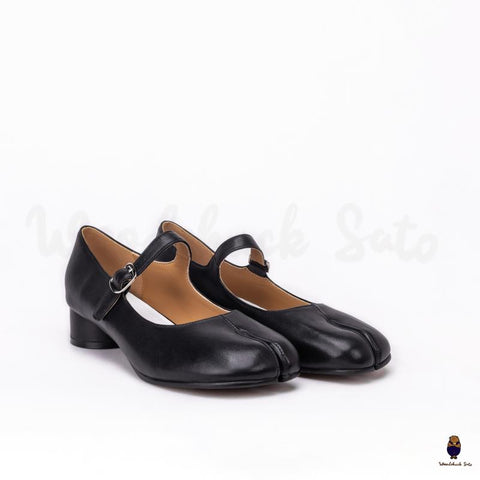 Woodchucksato tabi chaussures unisexes en cuir noires à bout fendu