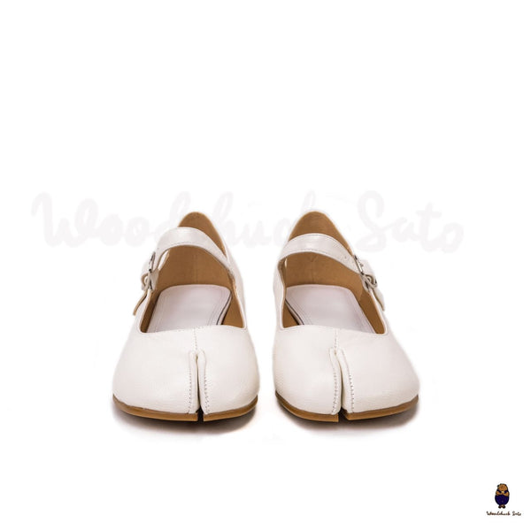 Chaussures blanches unisexes en cuir à bout fendu Woodchucksato tabi