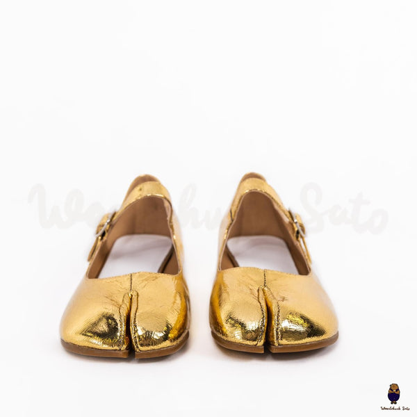 WoodChuckSato Scarpe Mary Jane da Uomo in Pelle di Pecora con Punta Divisa Golden Tabi da Donna con Tacco di 3 cm e Cinturino Regolabile Taglie EU 35-41