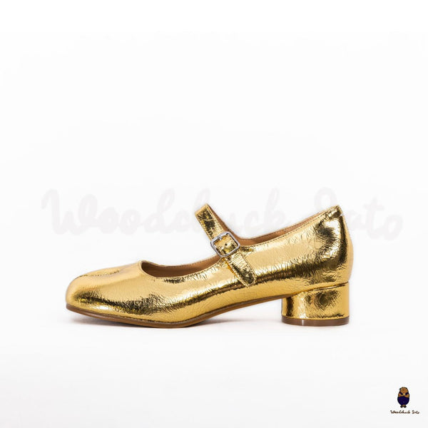 WoodChuckSato Scarpe Mary Jane da Uomo in Pelle di Pecora con Punta Divisa Golden Tabi da Donna con Tacco di 3 cm e Cinturino Regolabile Taglie EU 35-41
