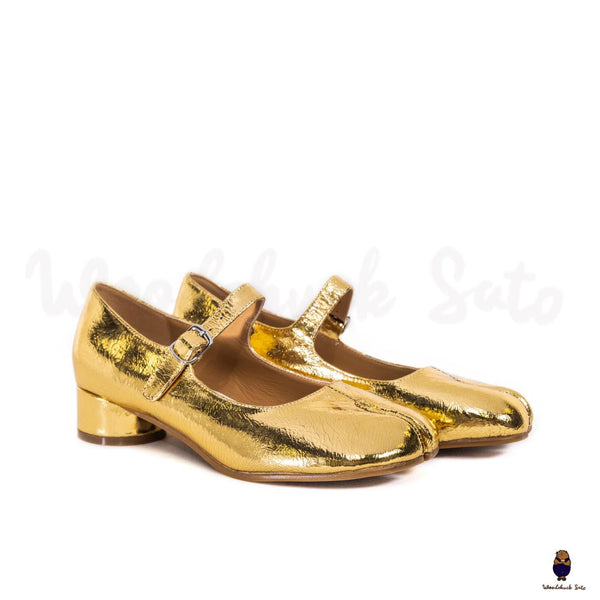 WoodChuckSato Scarpe Mary Jane da Uomo in Pelle di Pecora con Punta Divisa Golden Tabi da Donna con Tacco di 3 cm e Cinturino Regolabile Taglie EU 35-41
