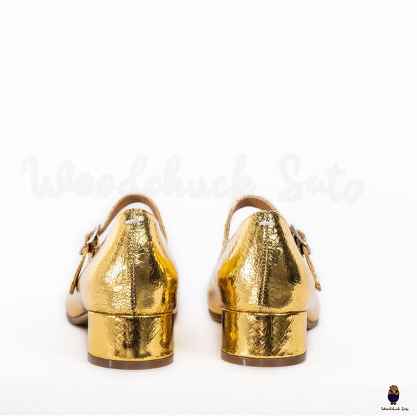 WoodChuckSato Scarpe Mary Jane da Uomo in Pelle di Pecora con Punta Divisa Golden Tabi da Donna con Tacco di 3 cm e Cinturino Regolabile Taglie EU 35-41