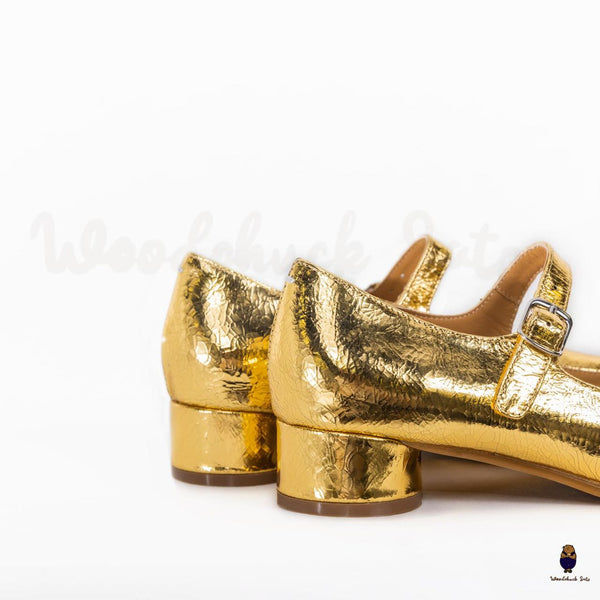 WoodChuckSato Scarpe Mary Jane da Uomo in Pelle di Pecora con Punta Divisa Golden Tabi da Donna con Tacco di 3 cm e Cinturino Regolabile Taglie EU 35-41