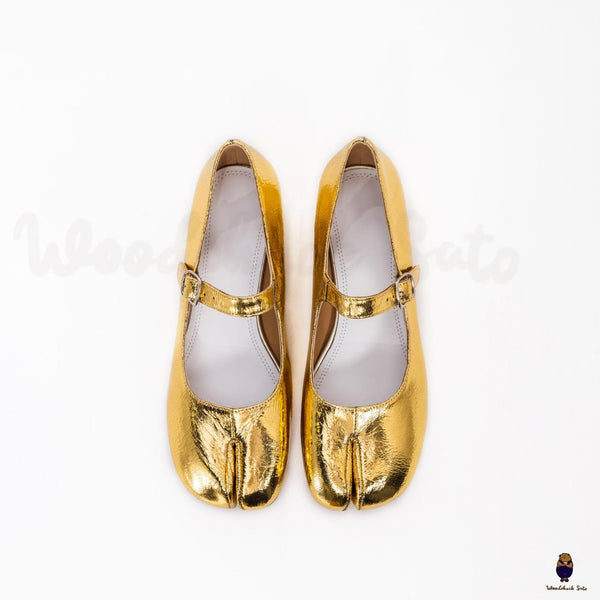 WoodChuckSato Scarpe Mary Jane da Uomo in Pelle di Pecora con Punta Divisa Golden Tabi da Donna con Tacco di 3 cm e Cinturino Regolabile Taglie EU 35-41