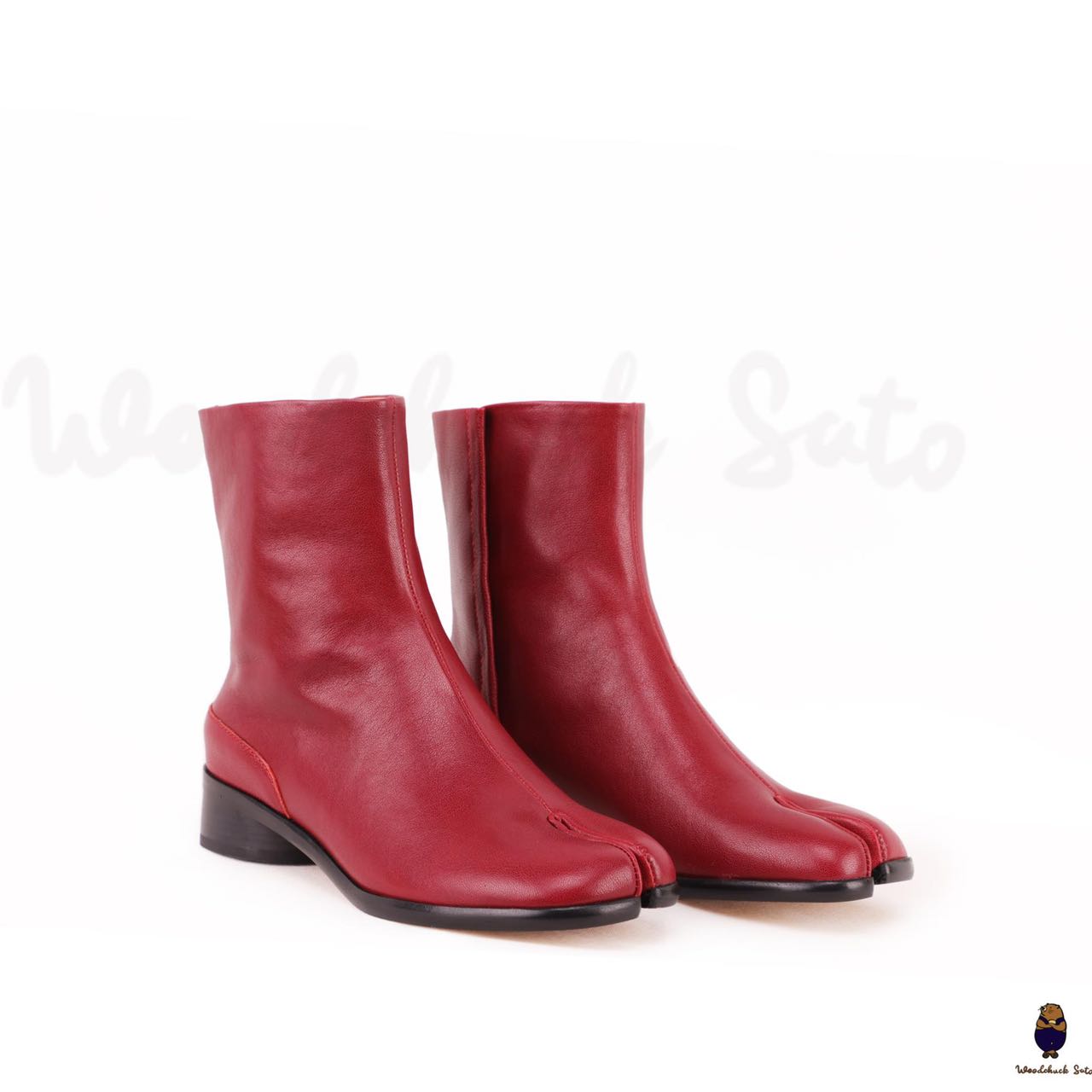 Rote Tabi-Lederstiefel für Damen/Herren mit geteilter Zehenpartie und 3 cm Absatzhöhe, EU35–48