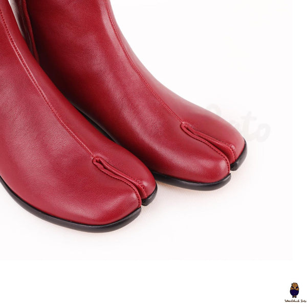 Rote Tabi-Lederstiefel für Damen/Herren mit geteilter Zehenpartie und 3 cm Absatzhöhe, EU35–48