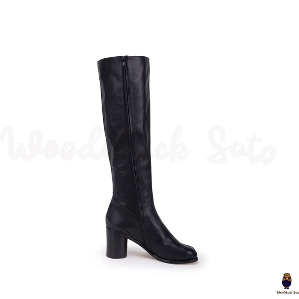 Men's women's black leather knee boots size 35-45