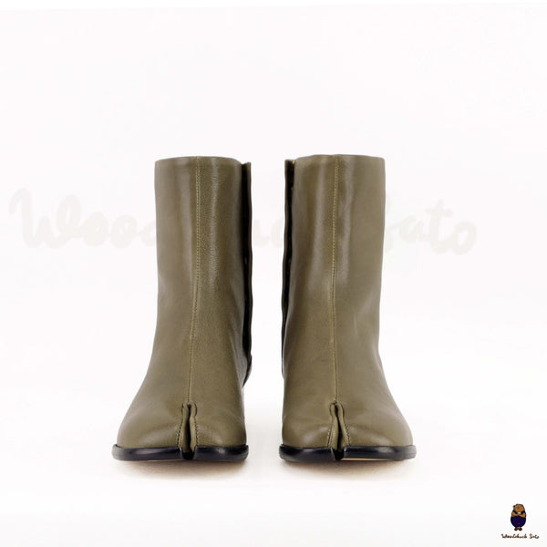 Women’s/men’s leather Tabi split-toe olive boots with 3cm heel height EU35-48