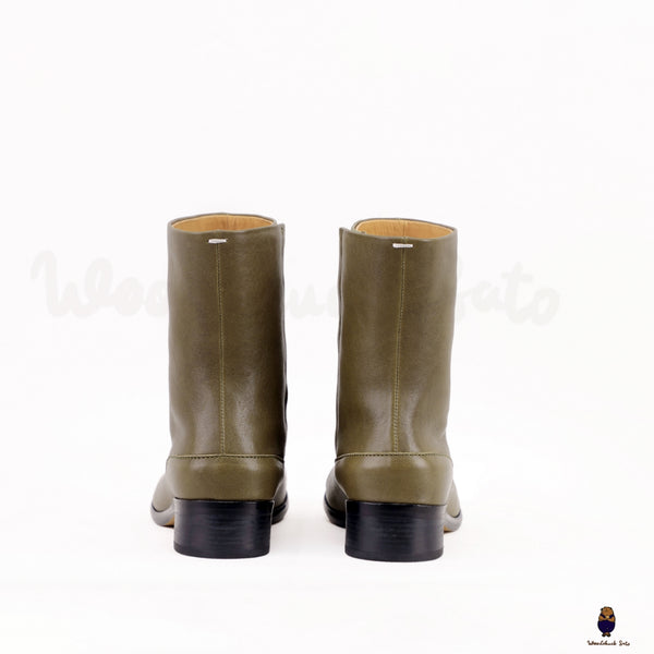 Women’s/men’s leather Tabi split-toe olive boots with 3cm heel height EU35-48