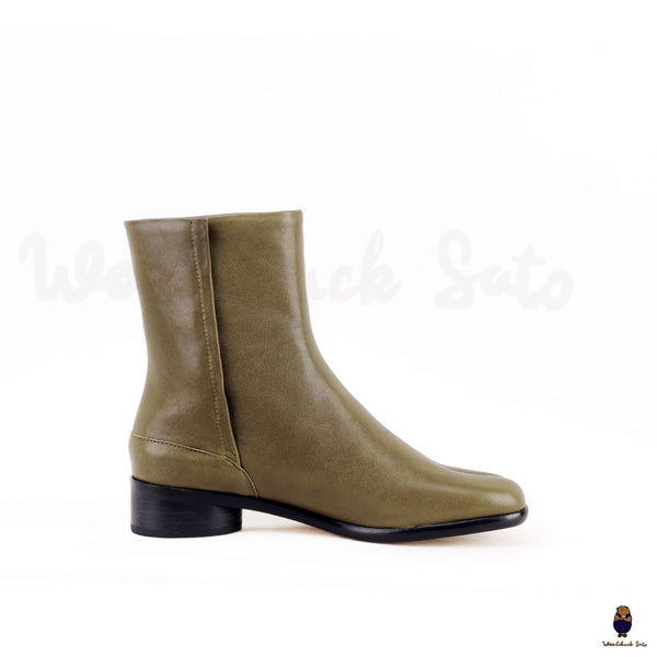 Women’s/men’s leather Tabi split-toe olive boots with 3cm heel height EU35-48