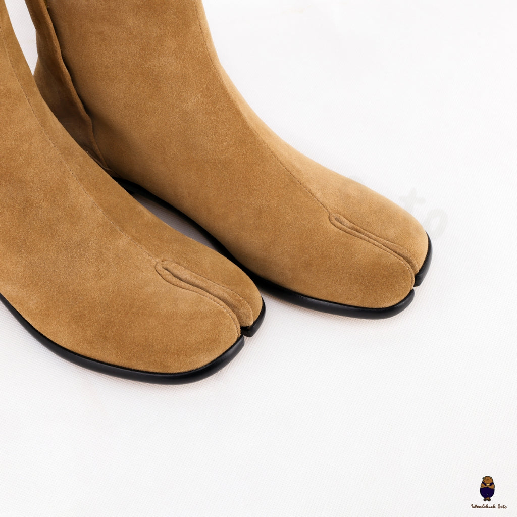 Unisex Bovine anti-suede leather Tabi split-toe bronze boots with 3cm ...