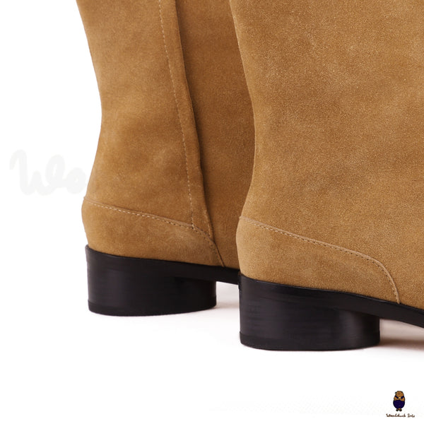 Unisex Bovine anti-suede leather Tabi split-toe bronze boots with 3cm heel height