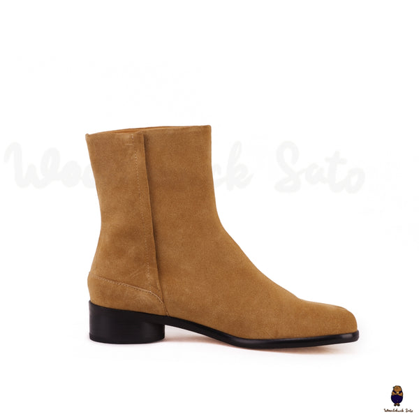 Unisex Bovine anti-suede leather Tabi split-toe bronze boots with 3cm heel height