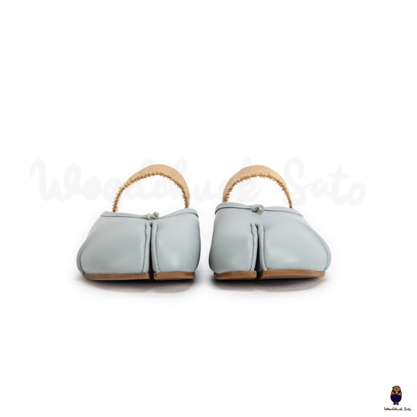WoodChuckSato Zapatos de ballet de cuero "envejecido" con punta dividida Tabi azul claro para hombre y mujer con banda elástica Tallas EU 35-45